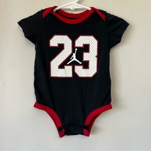 Jordan Baby Bodysuit Size 3-6 Months Jumpman Logo Black With Red Trim #23